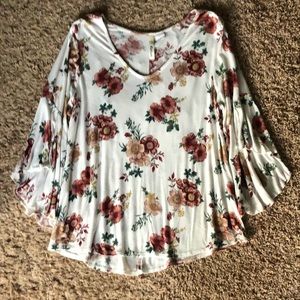 Floral Slit Bell Sleeve Top